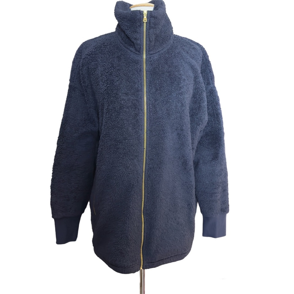 Old Navy Women’s Teddy Full Zipper Jacket - Navy Blue/Gold Zip Size L